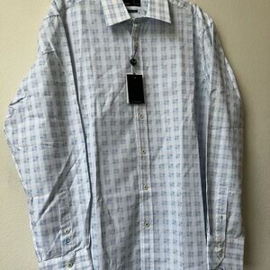 Elegant Men’s Quieti Blue Dress Shirt with Subtle Plaid Design